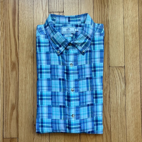 Southern Tide Other - Southern Tide Men’s Short Sleeve Dress Shirt Classic XL Blue Teal White Plaid